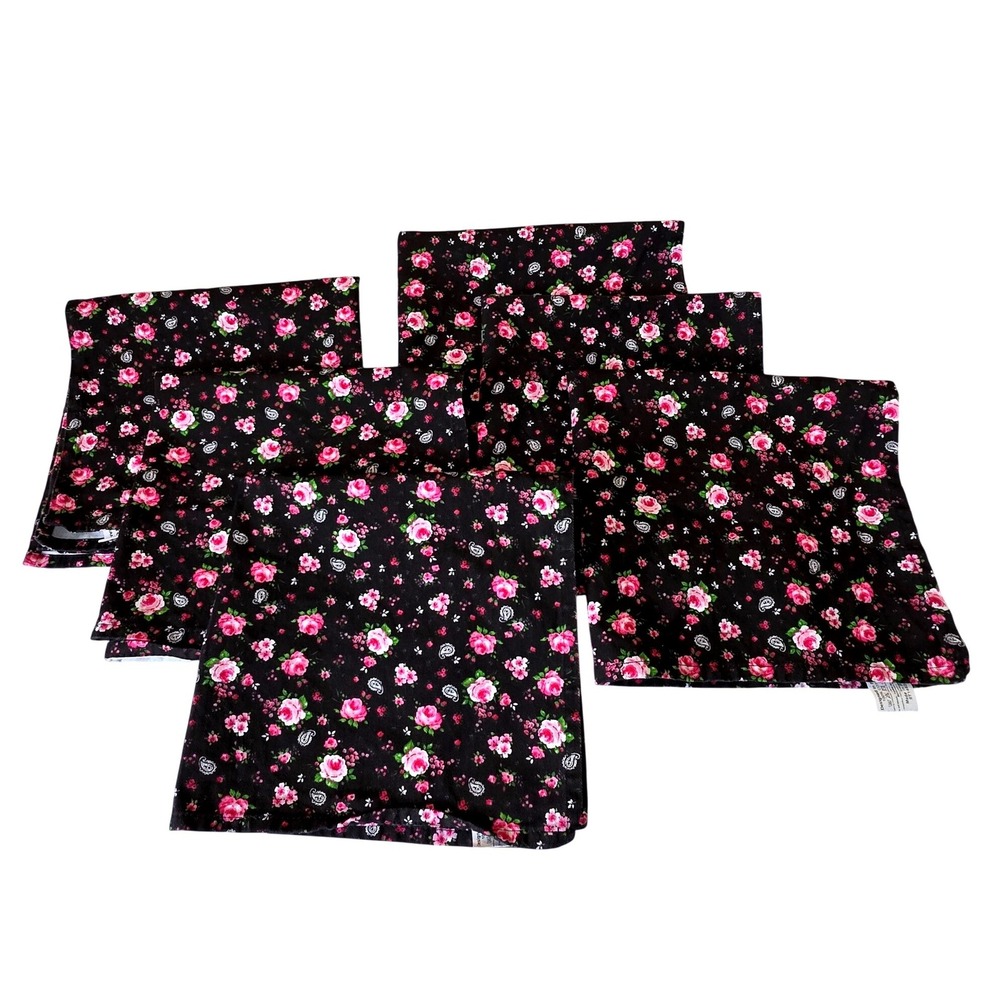 Stof France Black Floral Paisley Pink Cotton Napkins Set 6 Portugal Marjorie